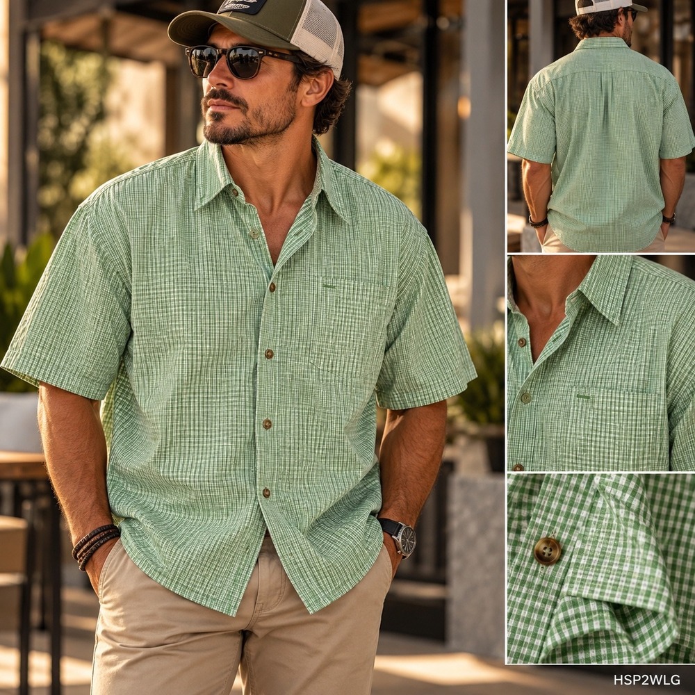 Wrangler Hero Shirt Mens 2XL Green Gingham Plaid Short Sleeve Cotton Button 4912